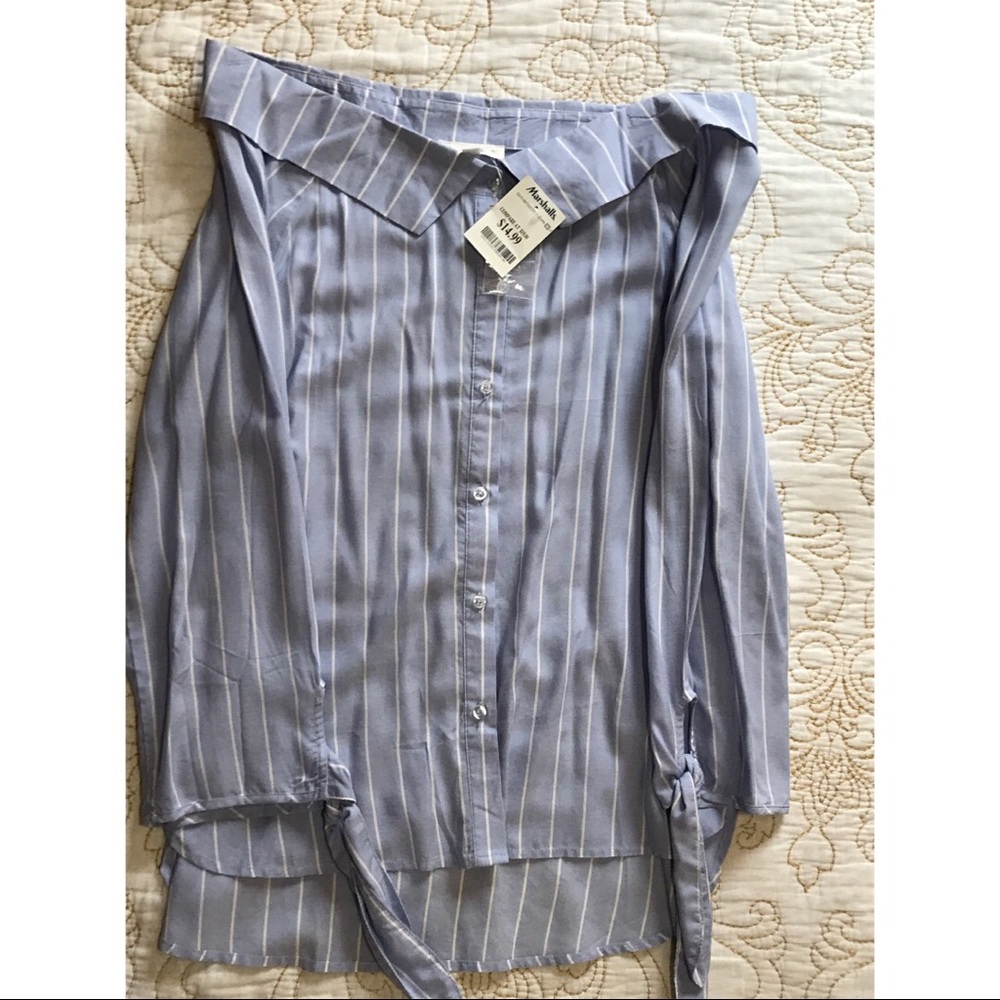 Light blue white striped long off shoulder top - Picture 4 of 5